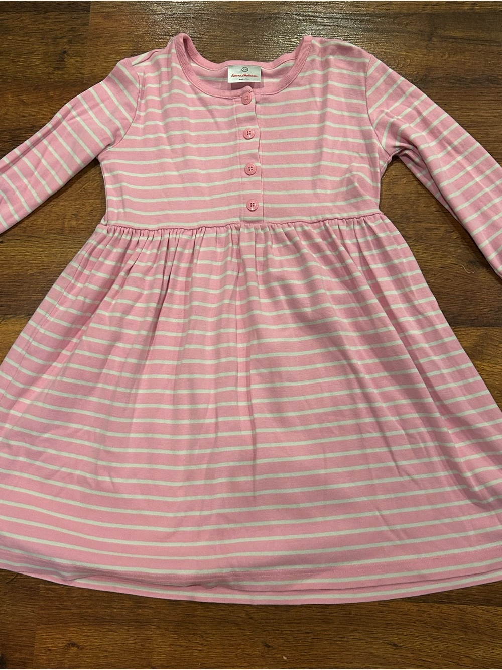 Hanna Andersson Size 8 Pink White Striped Long Sleeve Knit Dress 130 Cotton